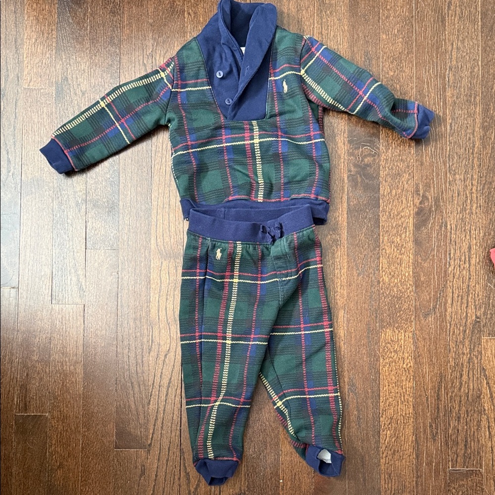 Ralph Lauren toddler Plaid Two-Piece Outfit with Navy Accents